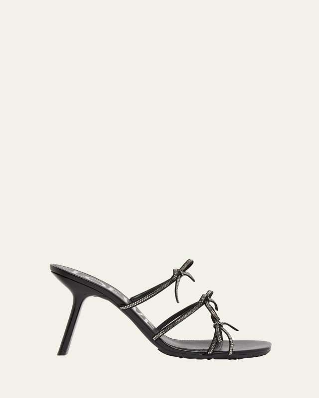 Petal Leather Crystal Bow Strappy Sandals